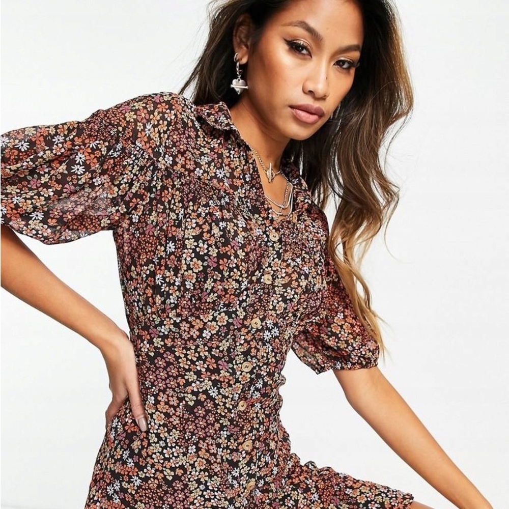Free People Bonnie floral button down mini dress L